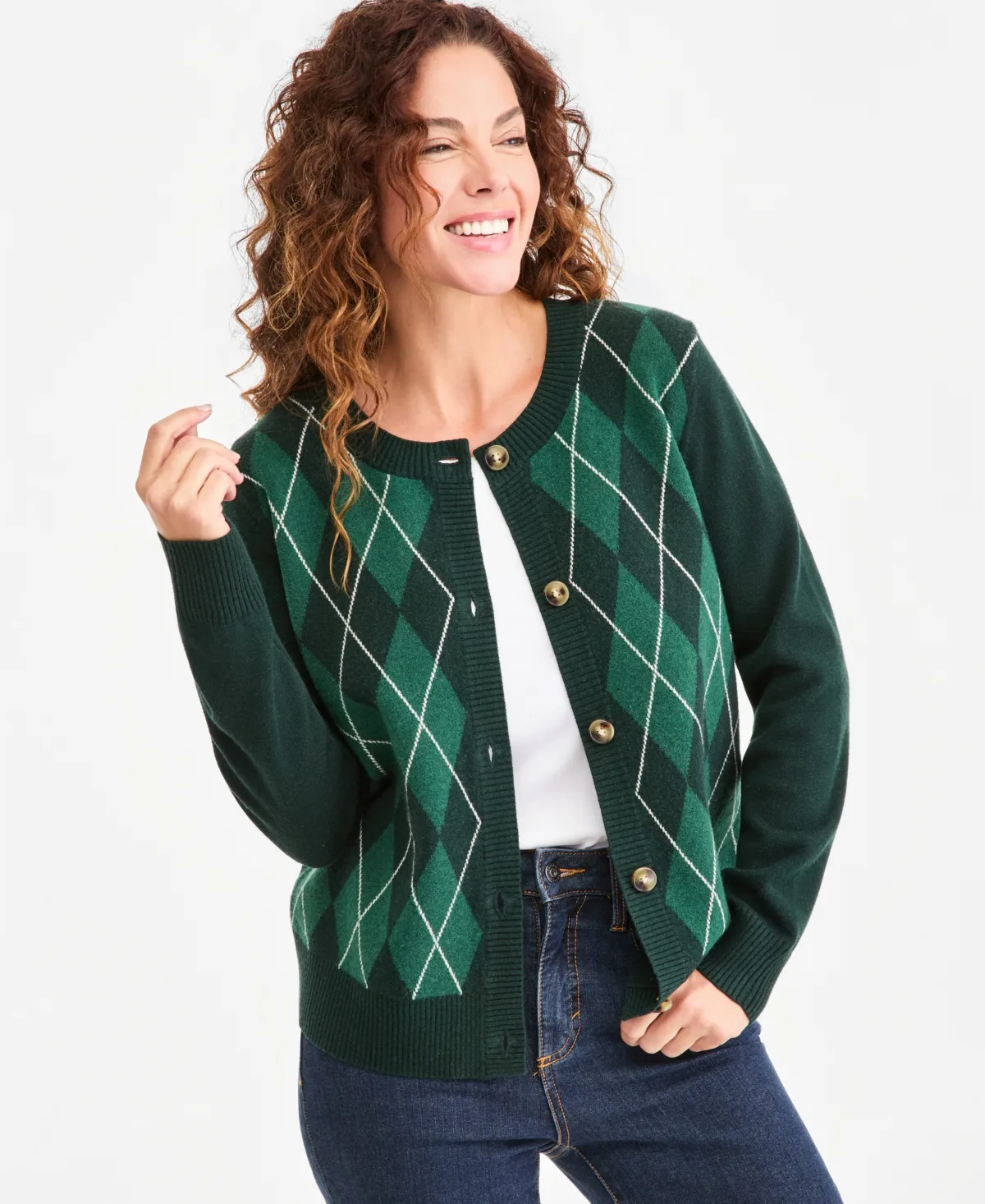 Argyle Long-Sleeve Cardigan, Macys Exclusive by Style & Co