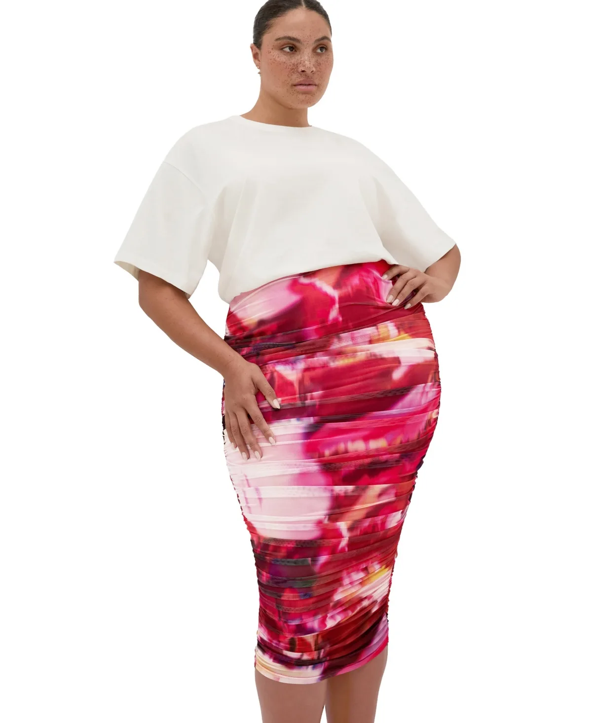Livia High-Waisted Ruched Print Skirt by City Chic
