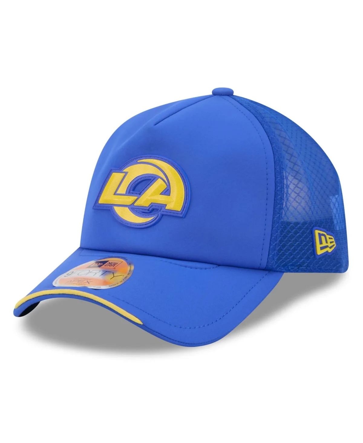 Los Angeles Rams 2026 Sideline Apex 9FORTY Adjustable Trucker Hat by New Era