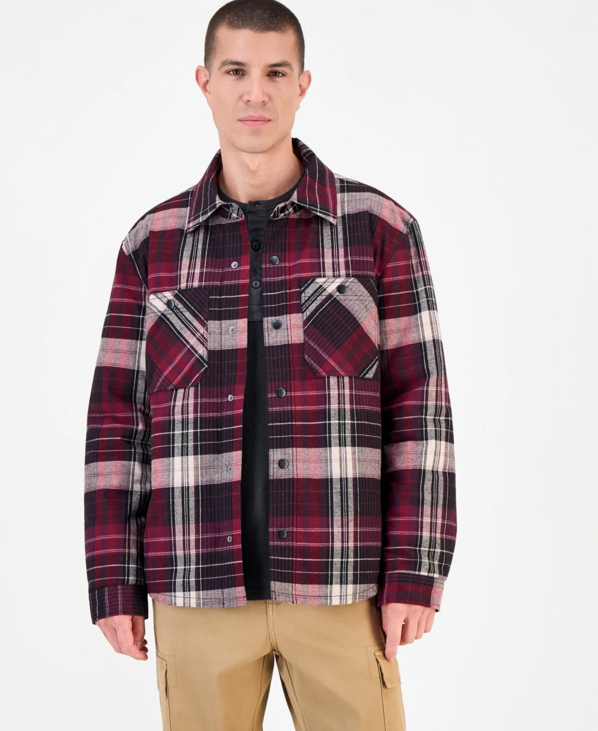 Plaid Button-Front Shirt Jacket by Sun  Stone