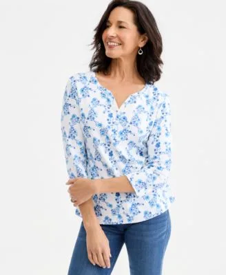 Printed 3/4 Sleeve Henley Top by Style & Co