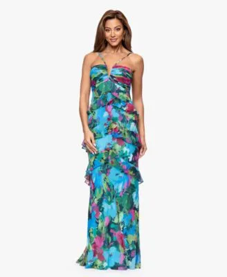 V Neck Tiered Gown by Xscape