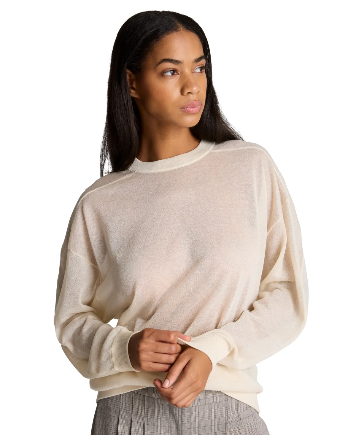 Oversized-Sheer Crewneck Sweatshirt by Kenneth Cole