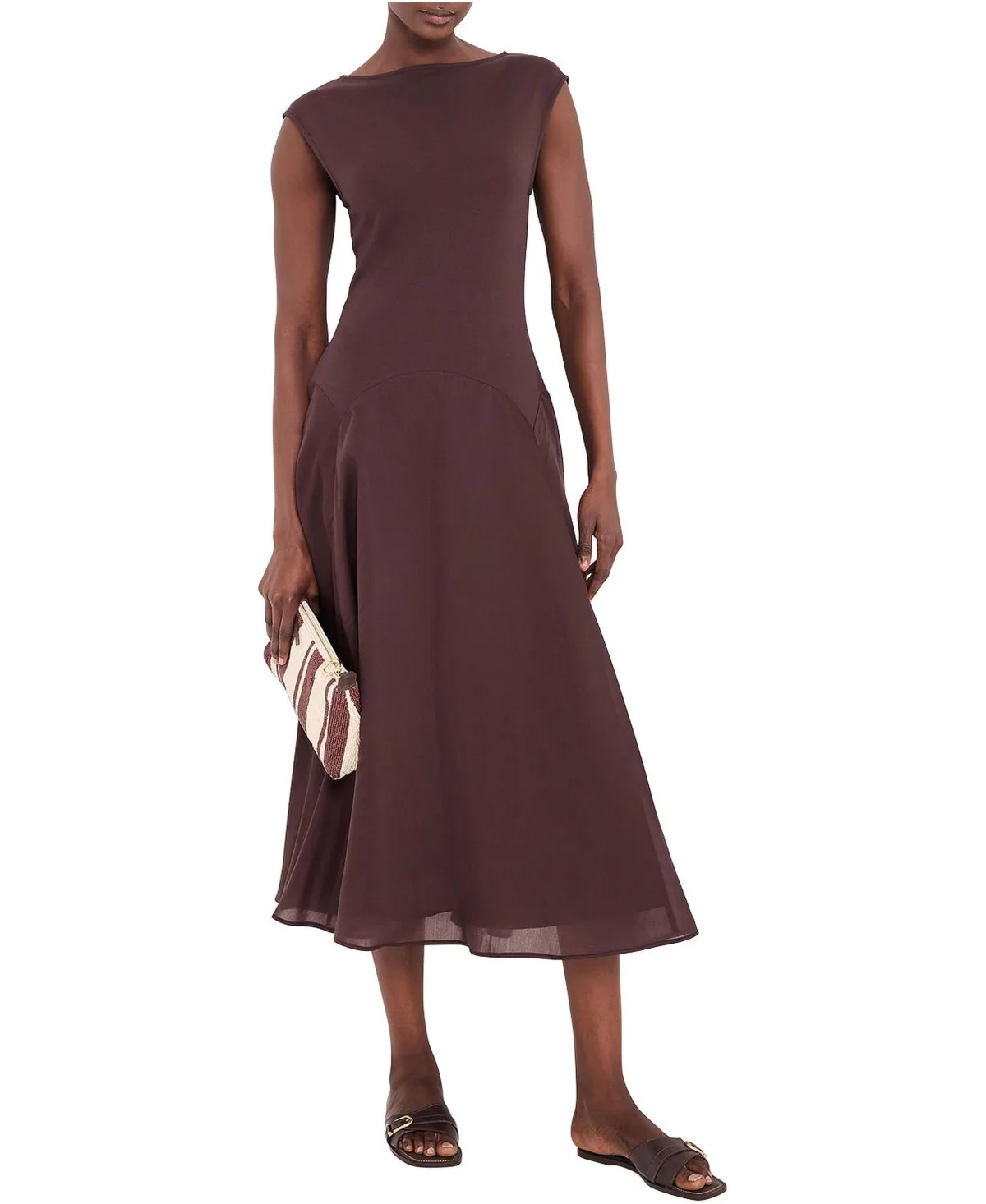 Drop-Waist A-Line Slash-Neckline Midi Dress