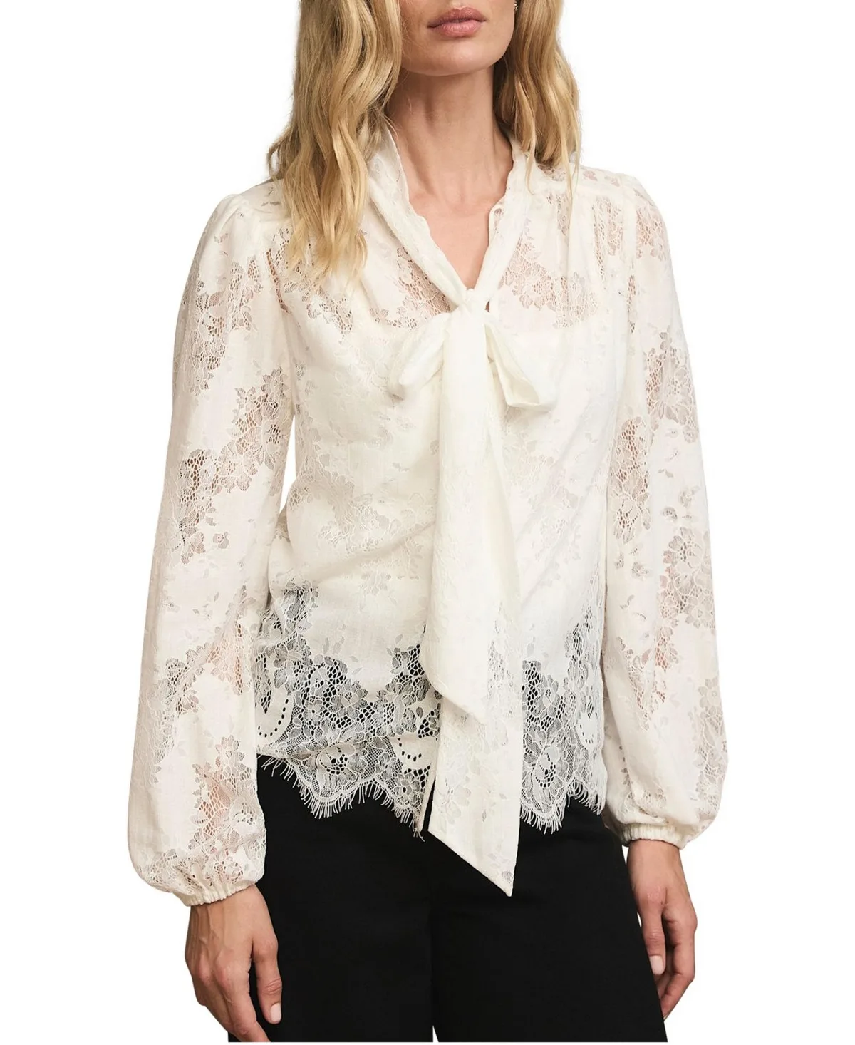 Floral-Print Lace Pussybow Blouse by Mint Velvet