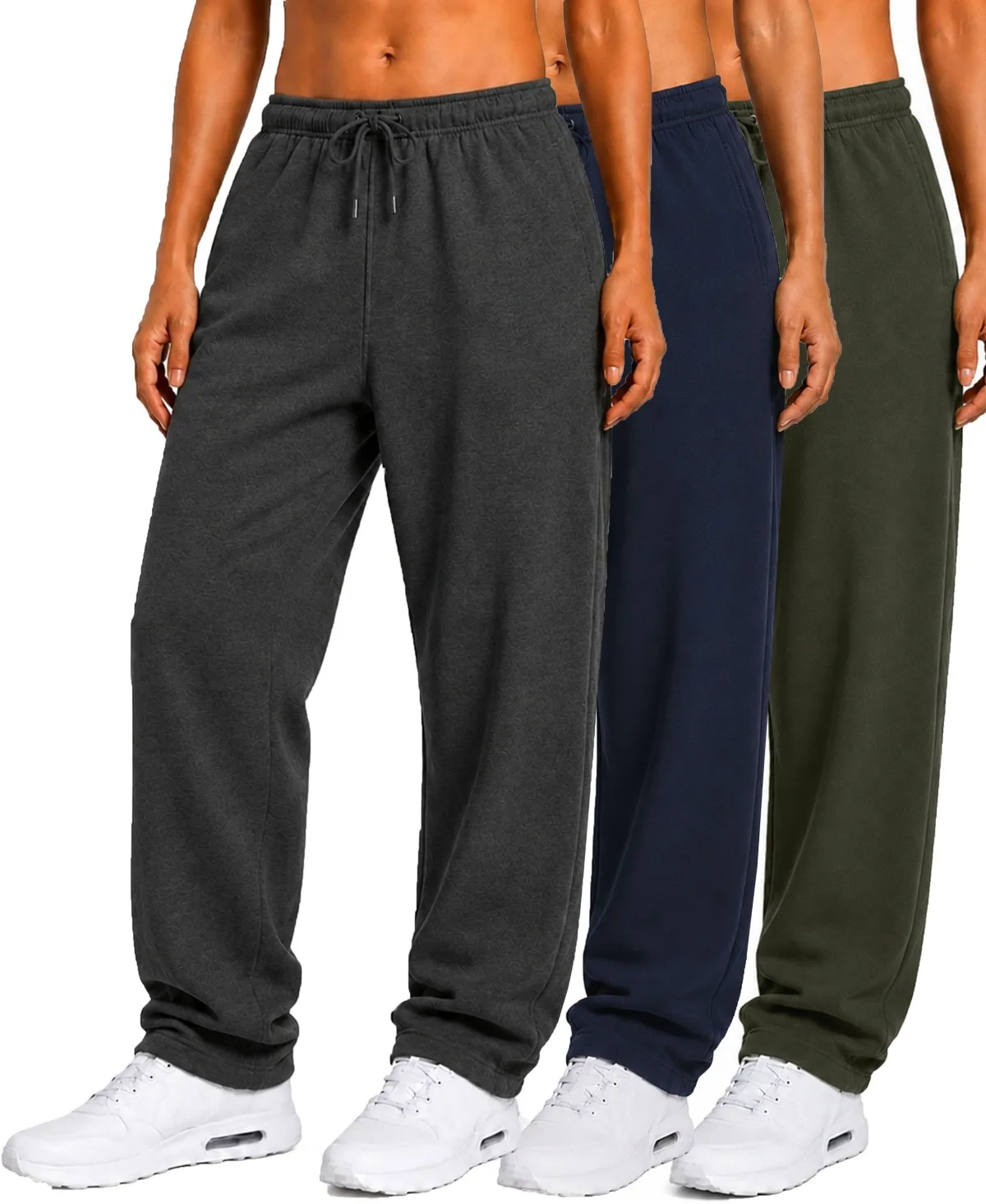 Base Supply Loose Fit Classic Fleece Sweatpants with Open Bottom, 3-Pack by Blu Rock