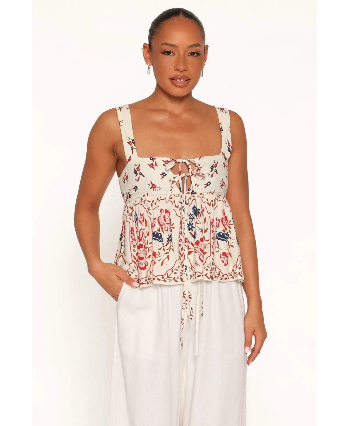 Ronnie Square Neckline Sleeveless Peplum Tank by Petal & Pup
