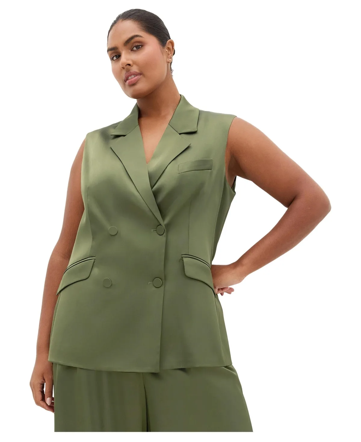 Rylie Satin Double-Breasted Tailored-Fit Vest