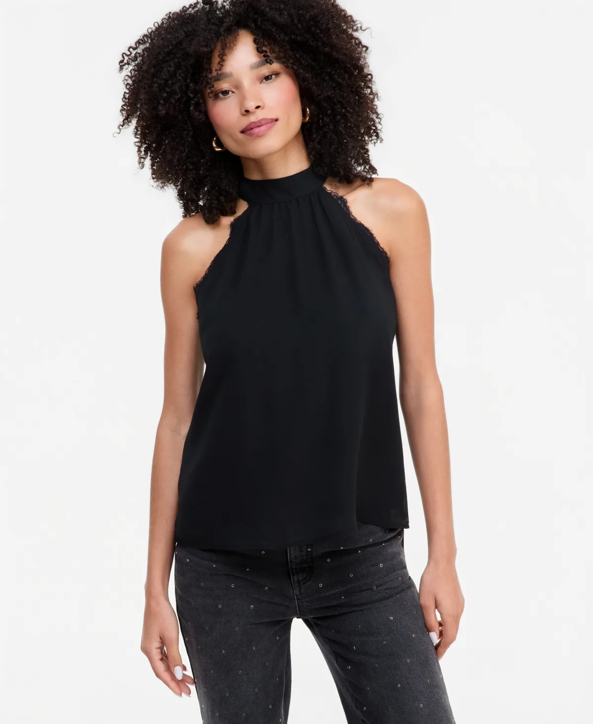Halter Neck Lace-Trim Blouse