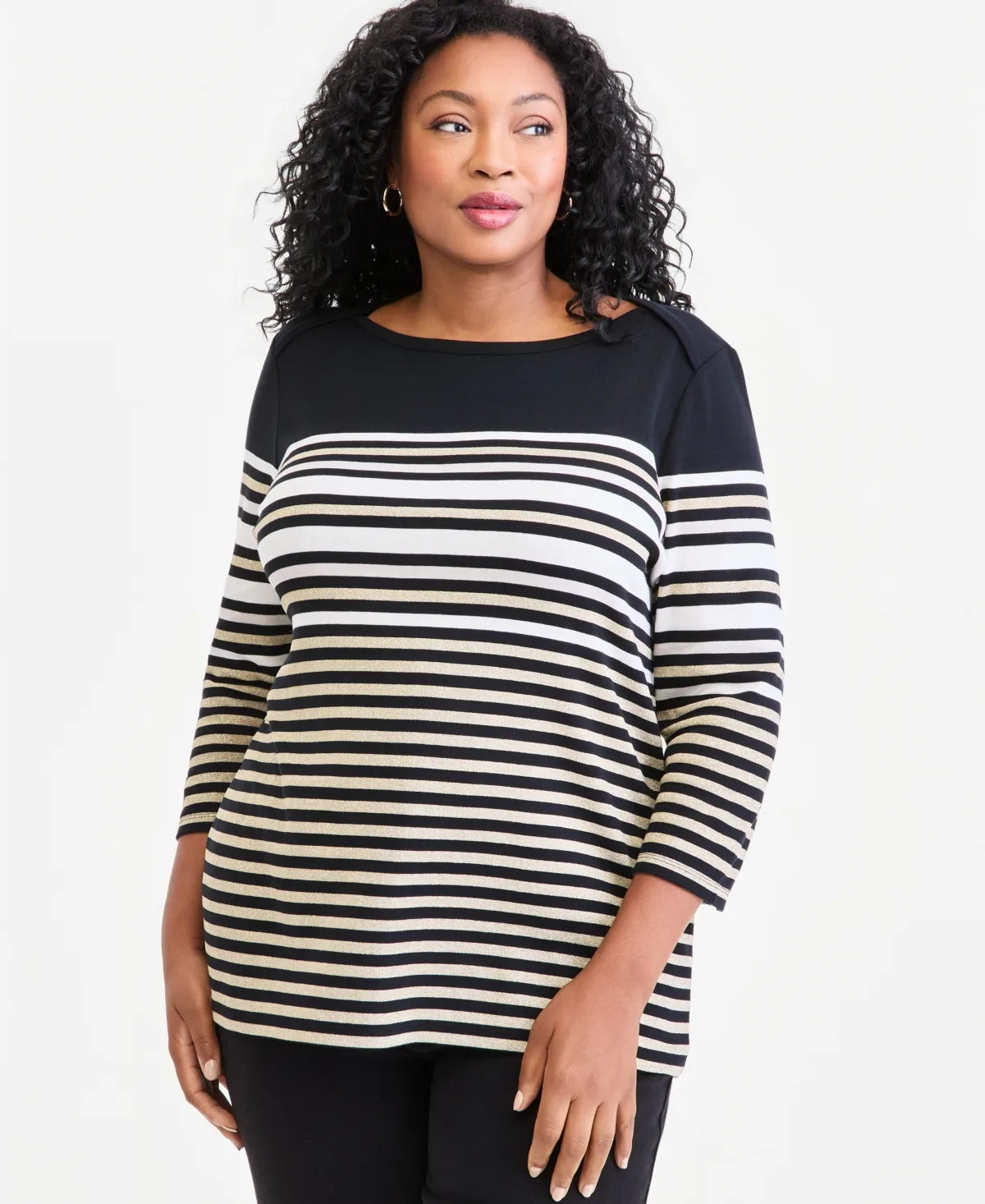 Printed 3/4 Sleeve Boat-Neck Top by Style & Co