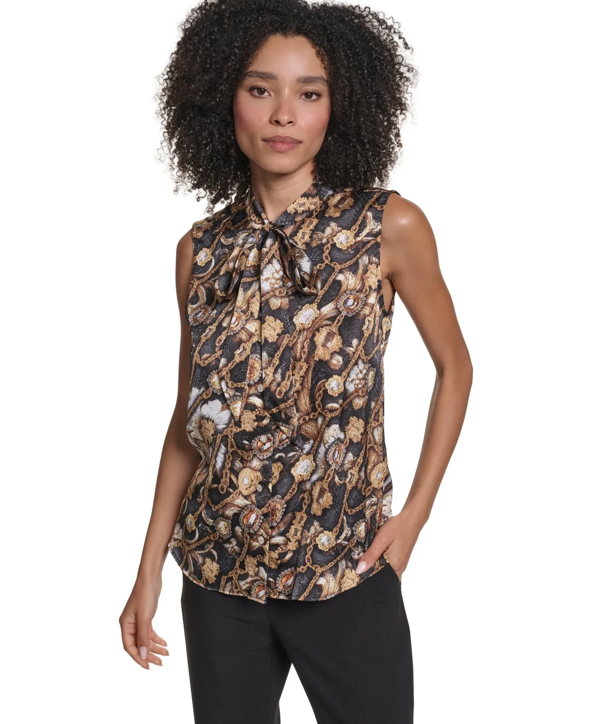 Sleeveless Tie-Neck Blouse by Karl Lagerfeld