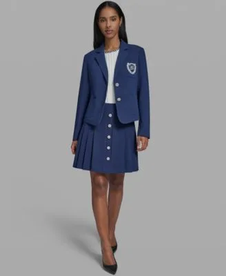 3 Button Cropped Jacket Pleated Skirt by Karl Lagerfeld