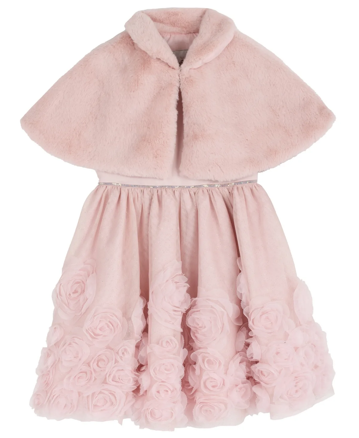 Satin Sleeveless Dress with Fur Bolero by Rare Editions