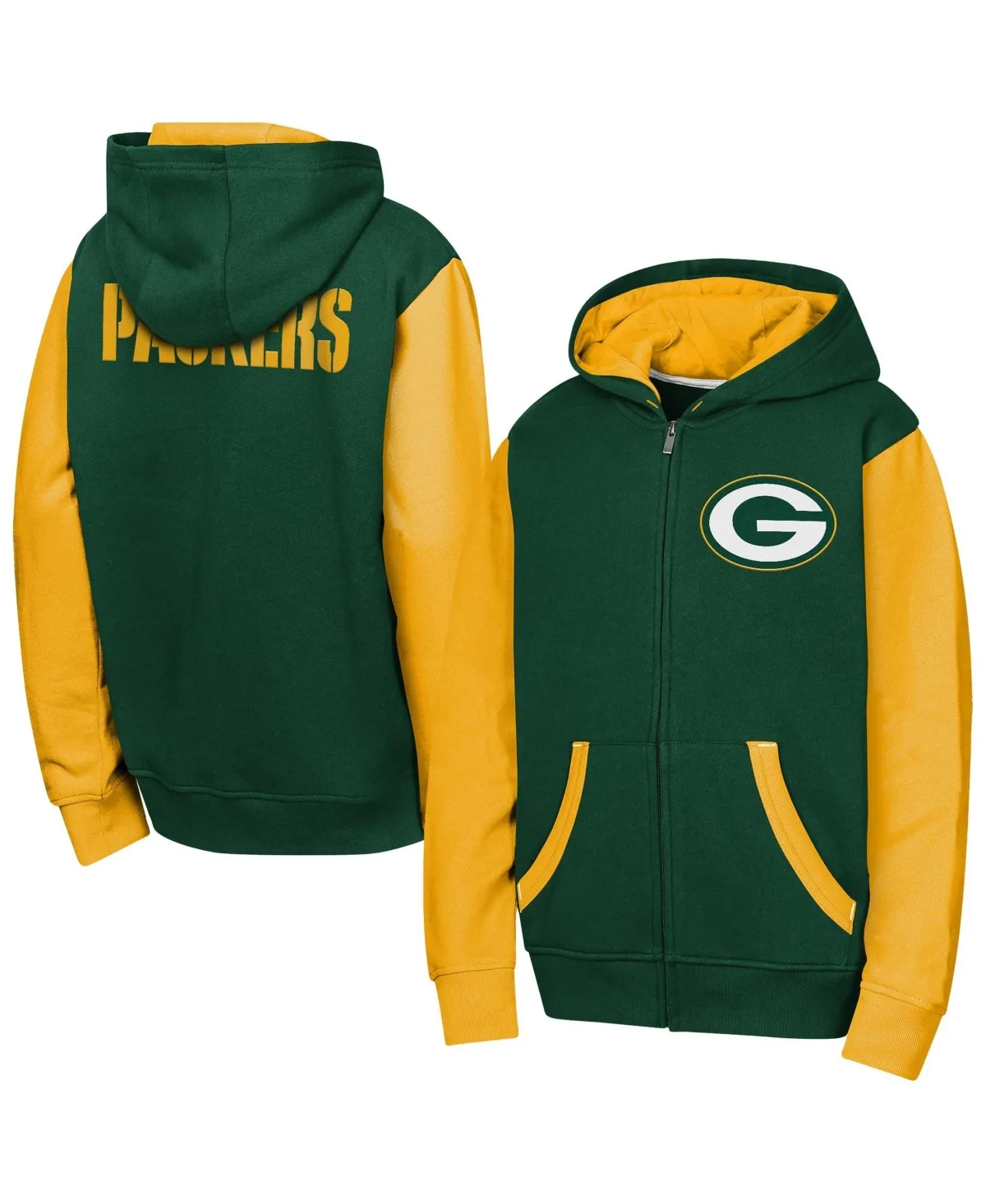 Green Bay Packers Color-Block Full-Zip Hoodie by Outerstuff