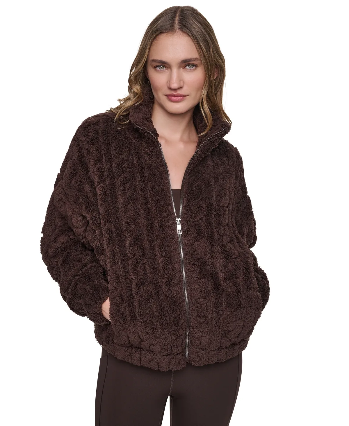 Cable-Patterned Sherpa Full Zip Jacket by DKNY
