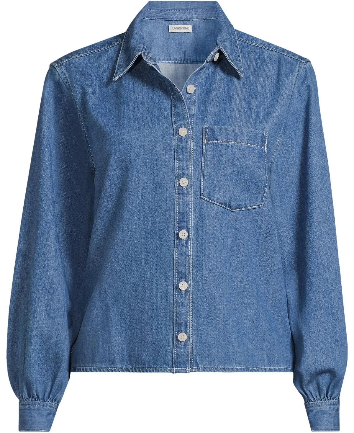 Denim Cropped Button Front Shirt by Lands' End