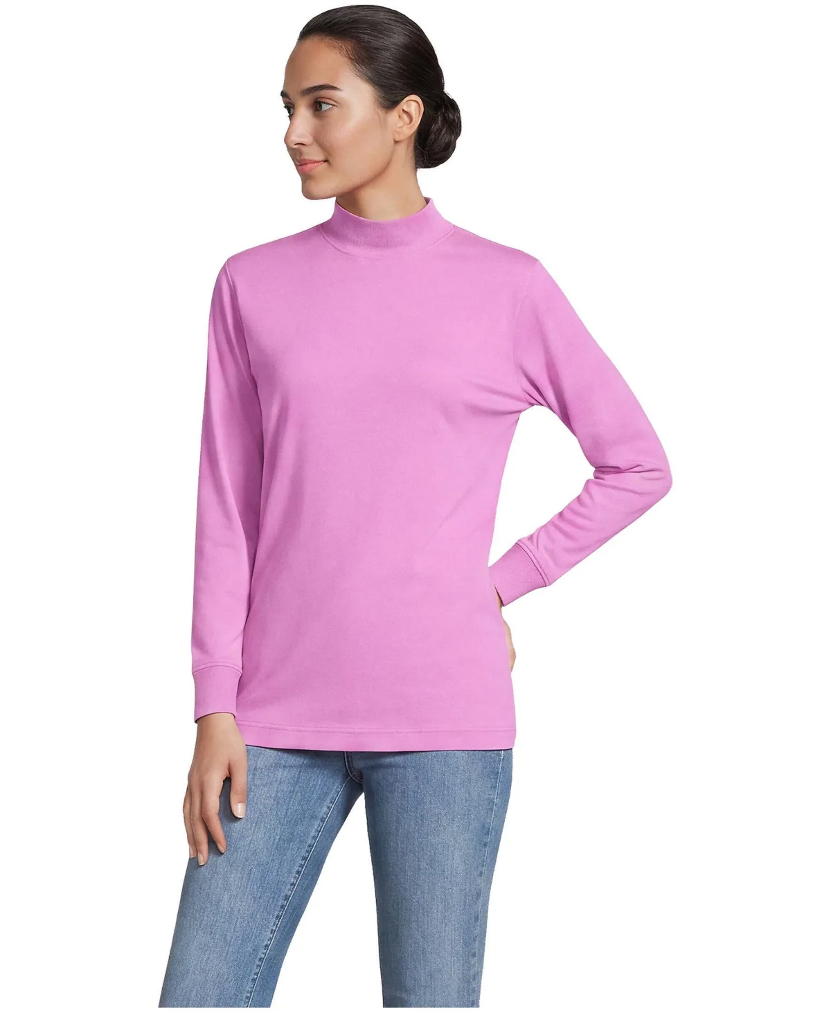 Relaxed Cotton Long Sleeve Mock Turtleneck