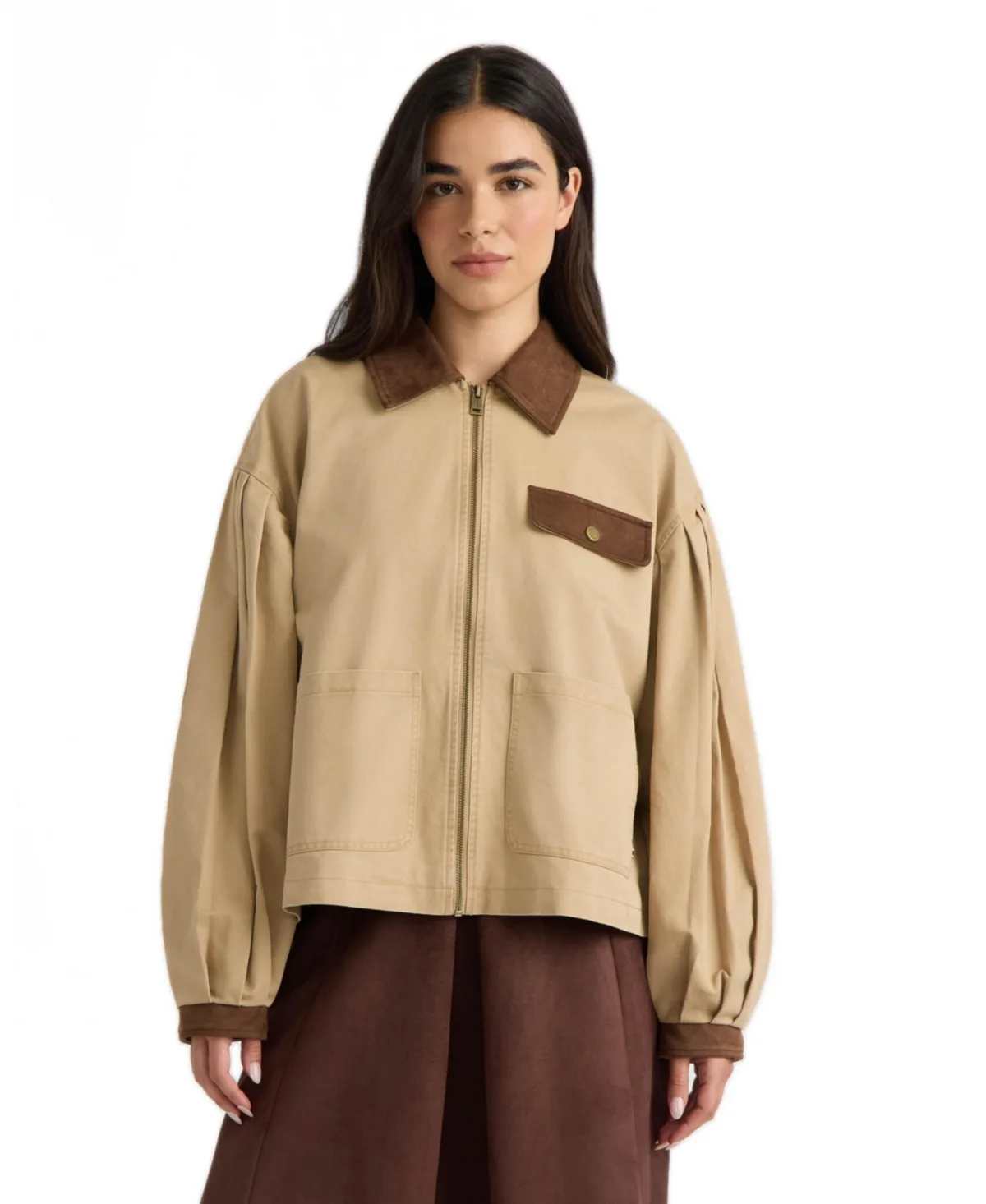 Zip Front Jacket with Bubble Sleeves by Eileen Fisher