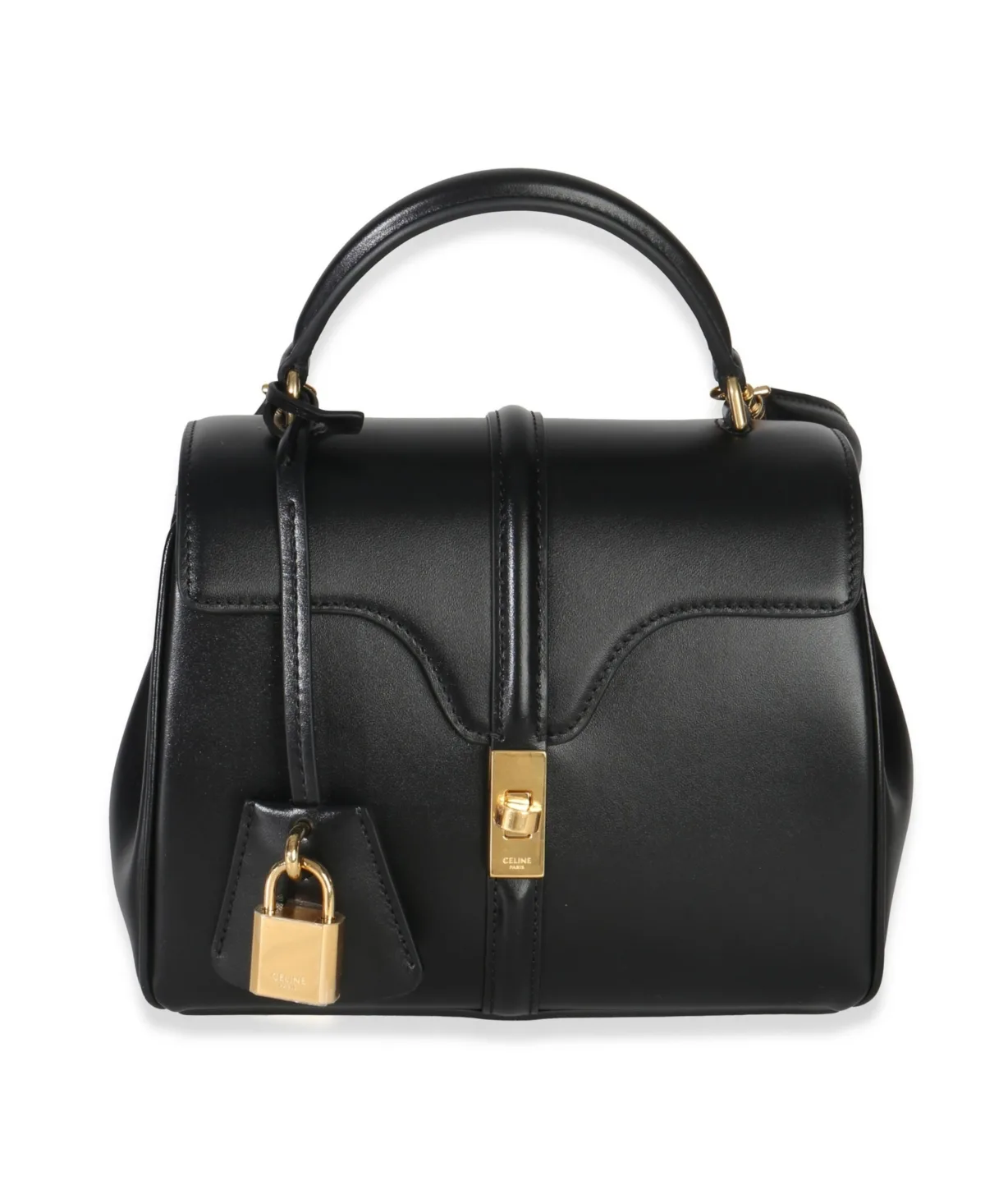 Pre-Owned Black Satinated Calfskin Mini 16 Top Handle Bag by Celine