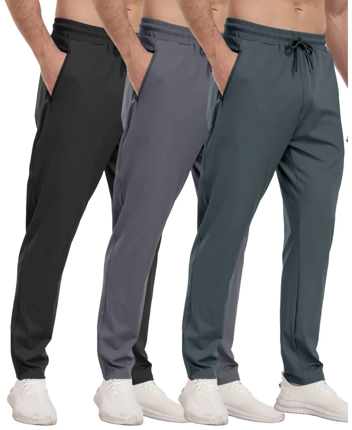 3 Pack Athletic Pants with Zipper Pockets Running Gym Joggers