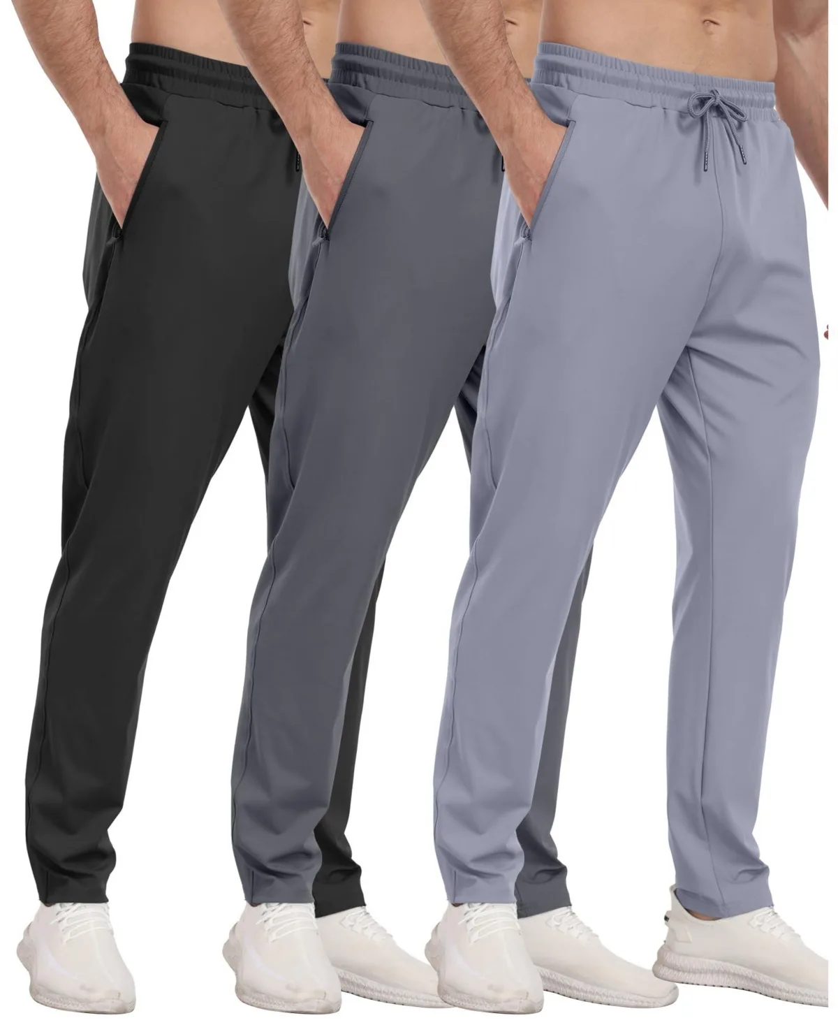 3 Pack Athletic Pants with Zipper Pockets Running Gym Joggers
