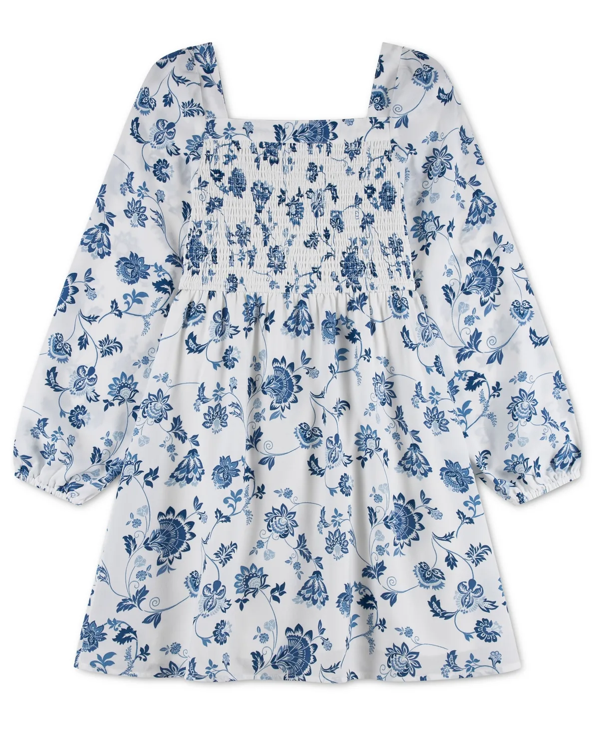 Fit-and-Flare Square Neck Smocked Long-Sleeve Dress by Abercrombie Kids