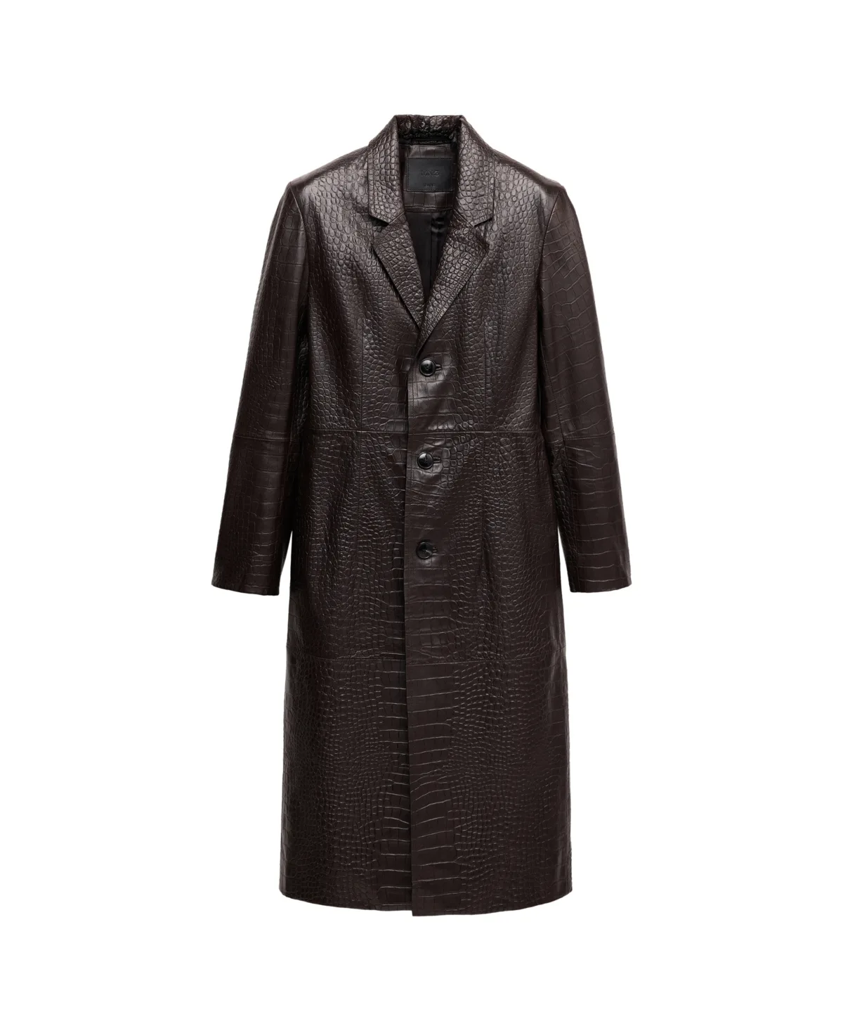 Croco-Effect Leather Long Coat by Mango