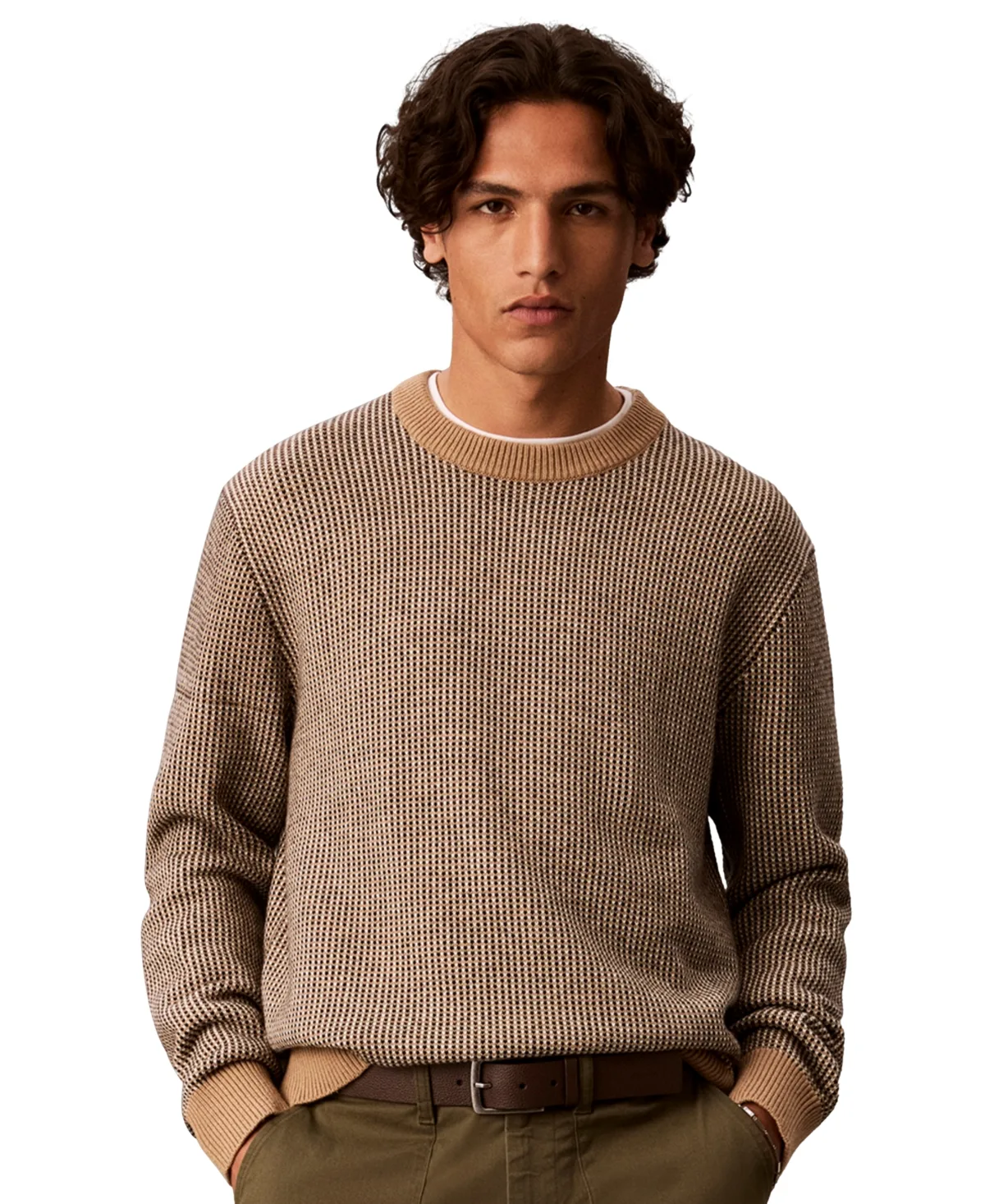 Cotton-Wool Blend Dotted Stitch Classic Fit Sweater by Calvin Klein