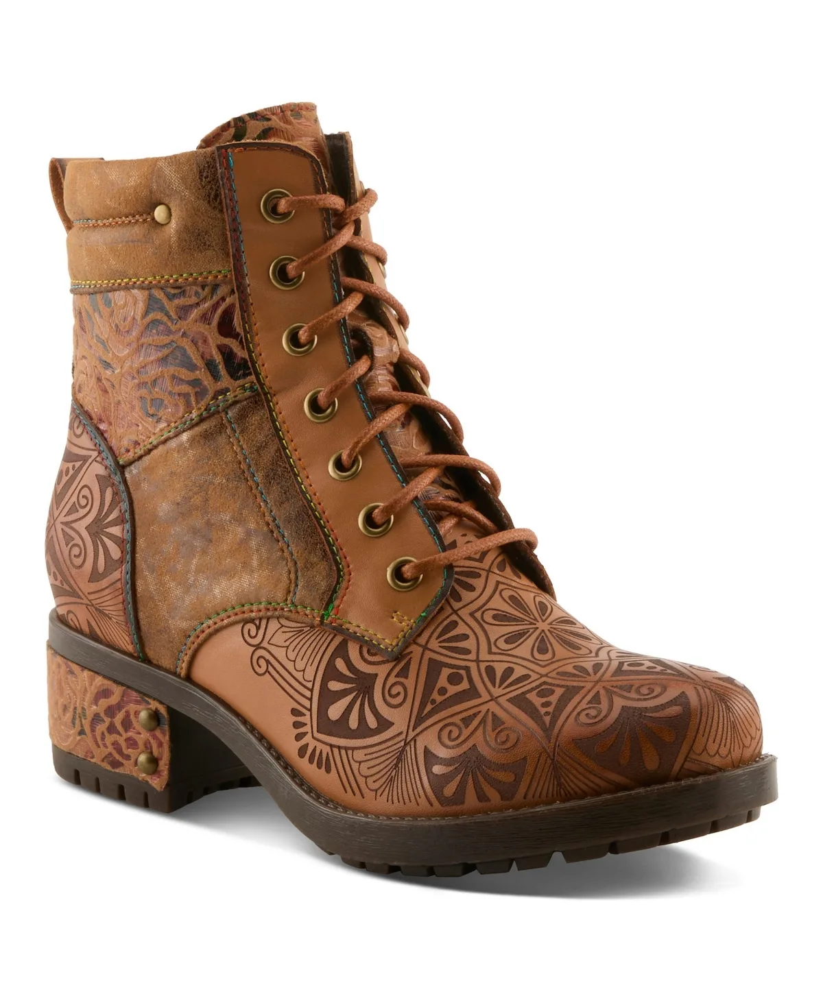 Whitefish Lace-Up Boots with Embossed Leather and Comfortable Heel