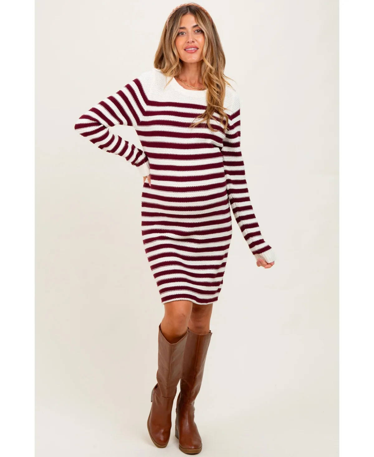 Striped Button Accent Mini Sweater Dress by PinkBlush