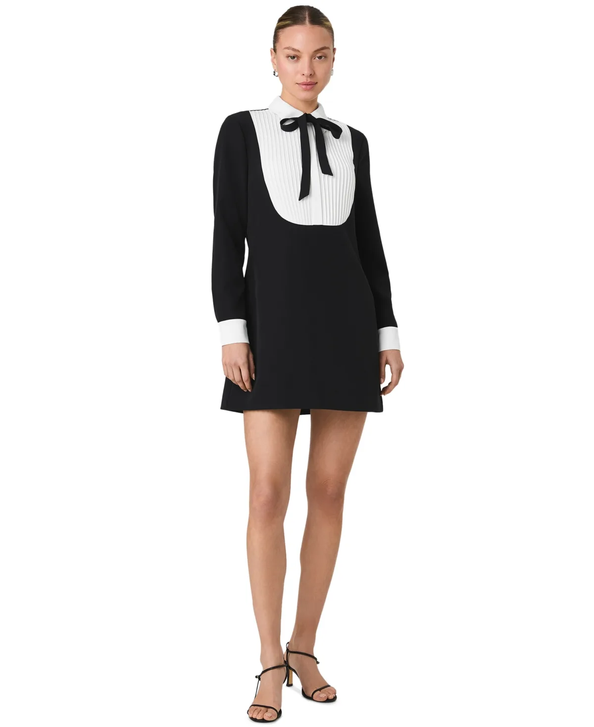 Echo Crepe Combo Long-Sleeve Colorblock A-Line Mini Dress