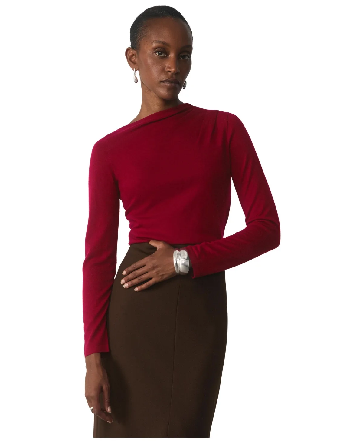 Rona Merino Wool Asymmetric Neck Long-Sleeve Top by The Fold