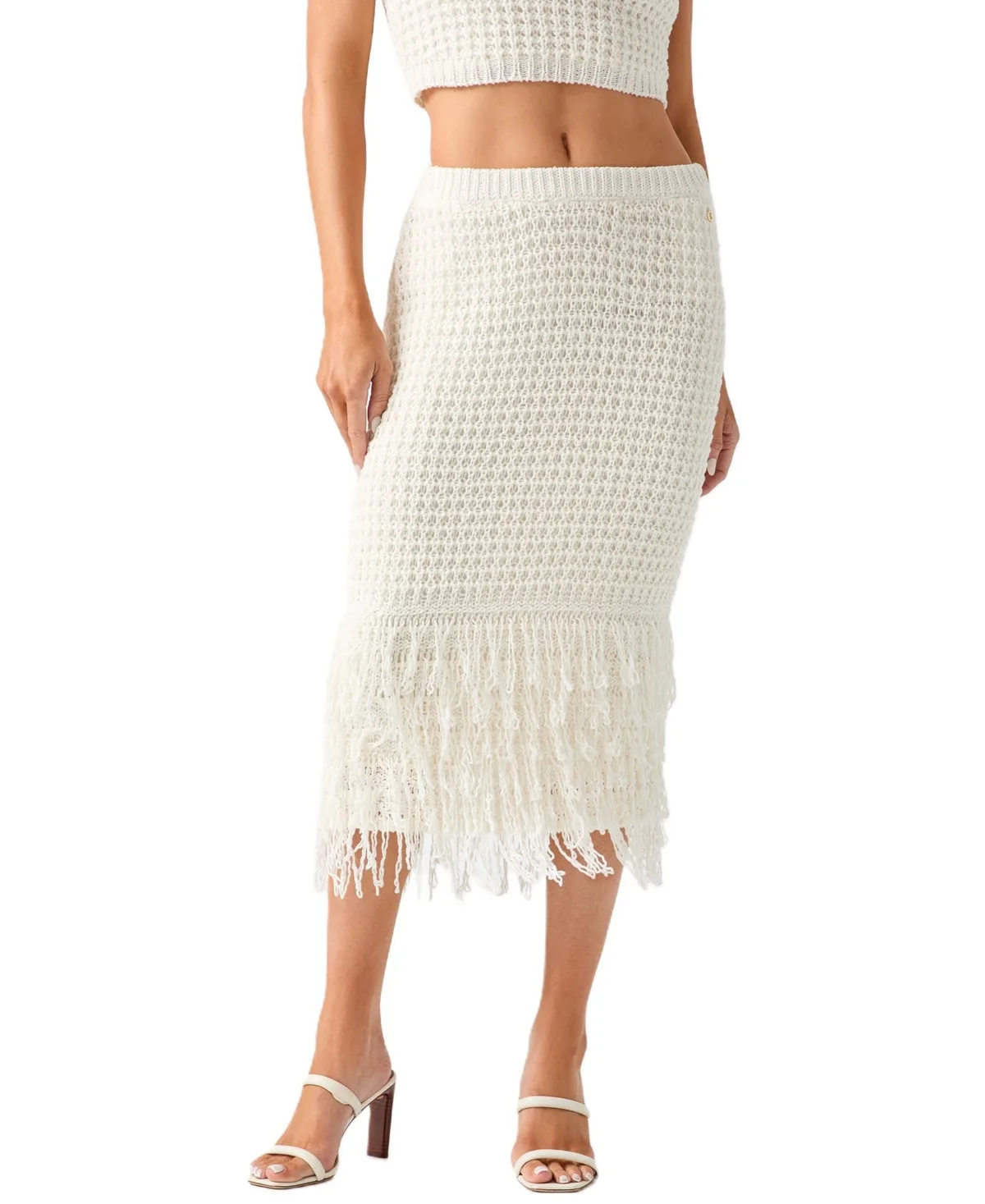 Remi High-Waisted Midi Fringed Sweater Skirt by GUESS
