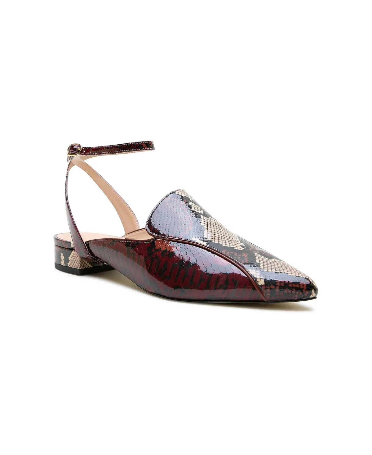 Marilyn Pointed-Toe Block-Heel Python Loafer Slides by Alterre