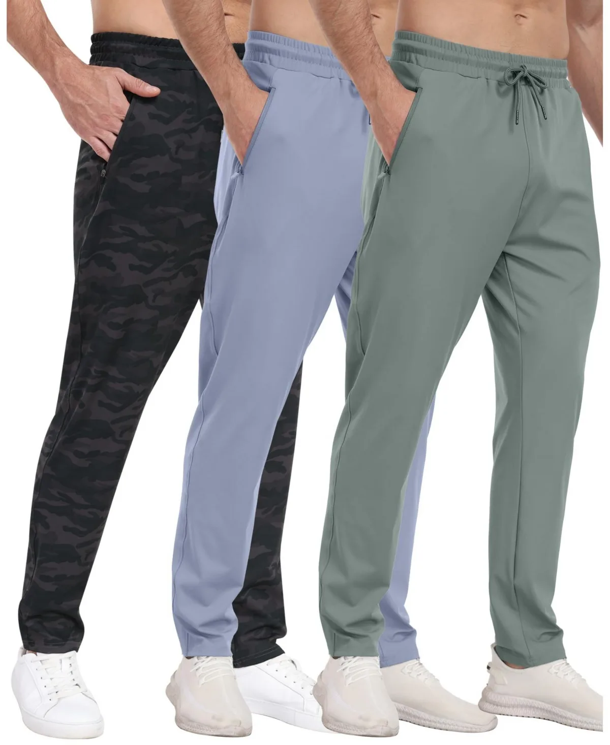 3 Pack Athletic Pants with Zipper Pockets Running Gym Joggers by Gnuadz