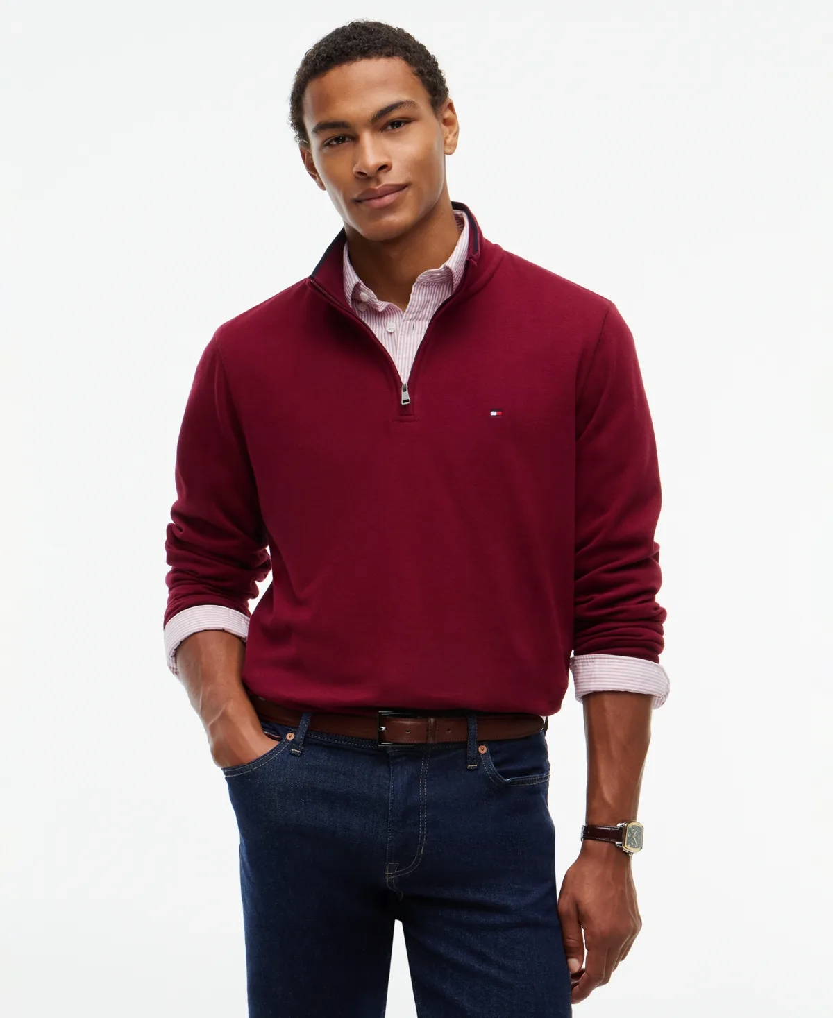 French Rib Quarter-Zip Mock Neck Hoodie by Tommy Hilfiger