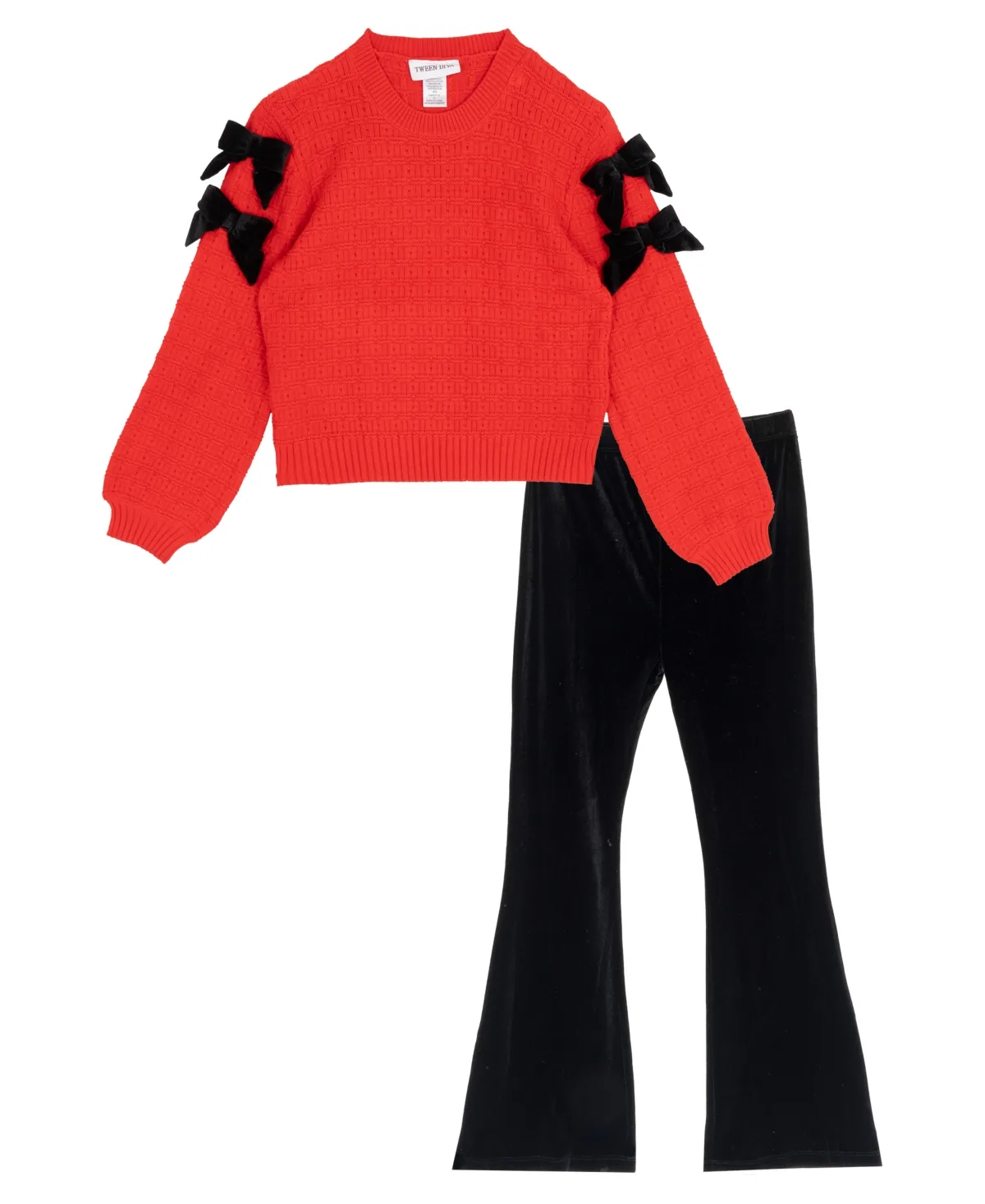 Velvet Bow Balloon-Sleeve Flare Sweater and Pants, 2-Piece Set by Stella 88