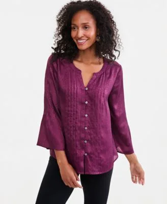 Satin Bell Sleeve Pintuck Blouse by Style & Co
