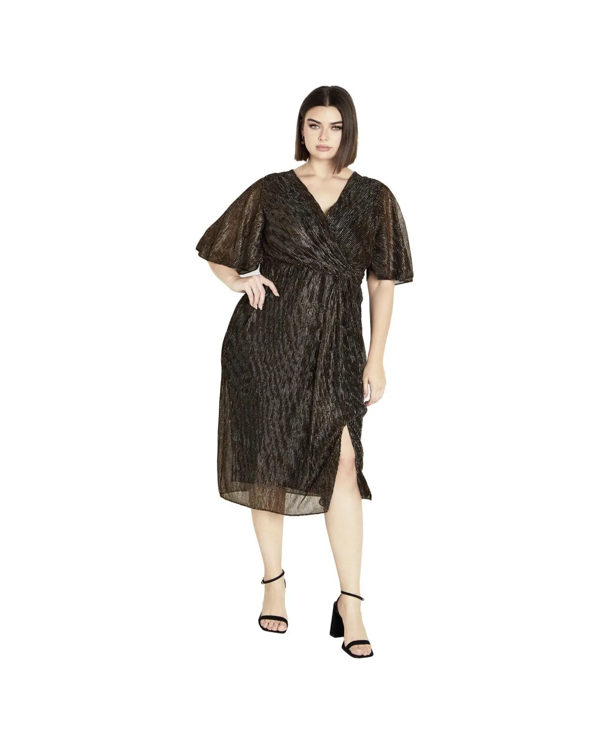 Julia Plisse Surplice-Neck Wrap Dress