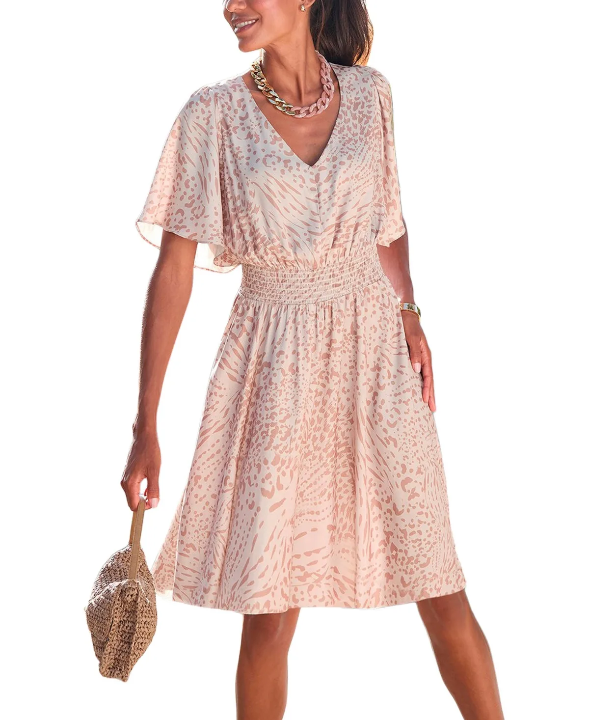 Animal-Print V-Neck Fit-and-Flare Dress