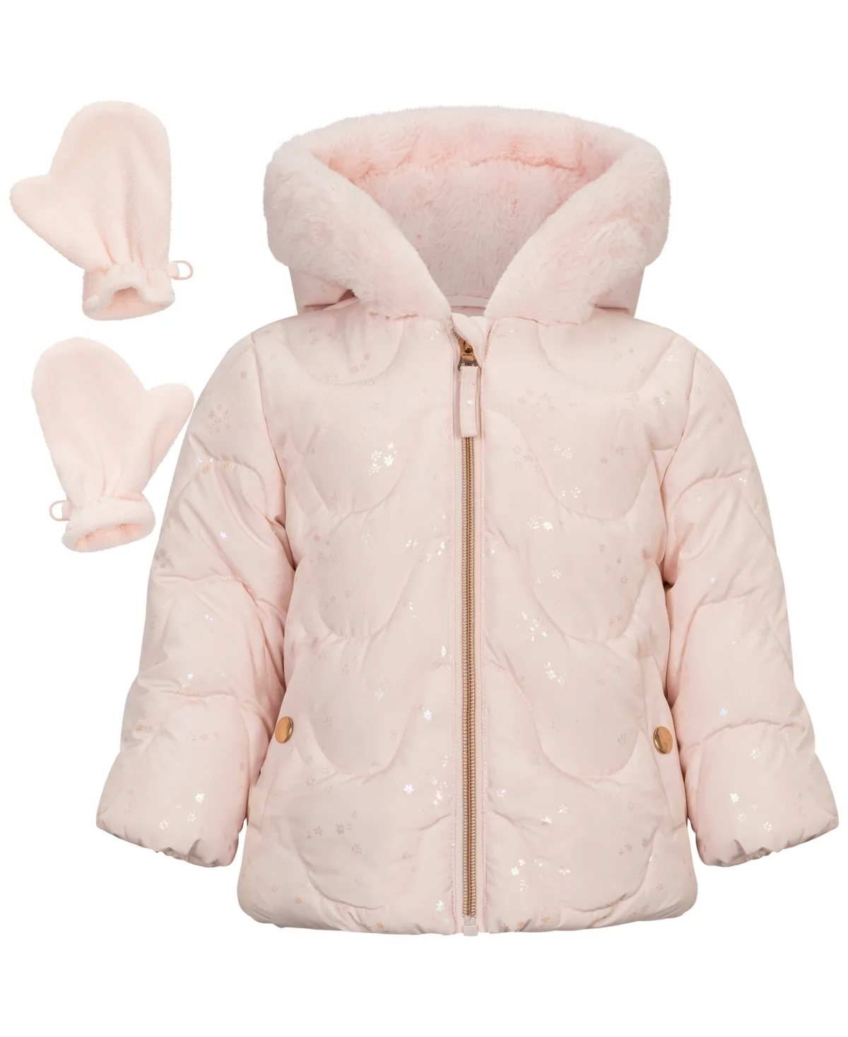 Foil-Print Quilted Puffer Jacket and Mittens, 2-Piece Set by S Rothschild & Co