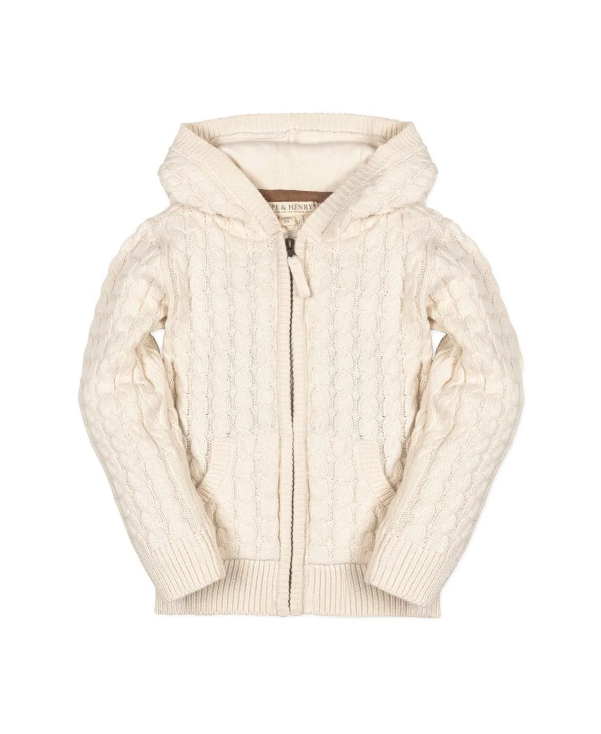 Organic Long Sleeve Full Zip Hooded Sweater with Elbow Patches by Hope & Henry