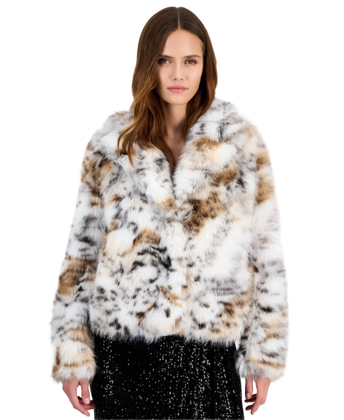 Cropped Faux Fur Notched Collar Jacket by Anne Klein