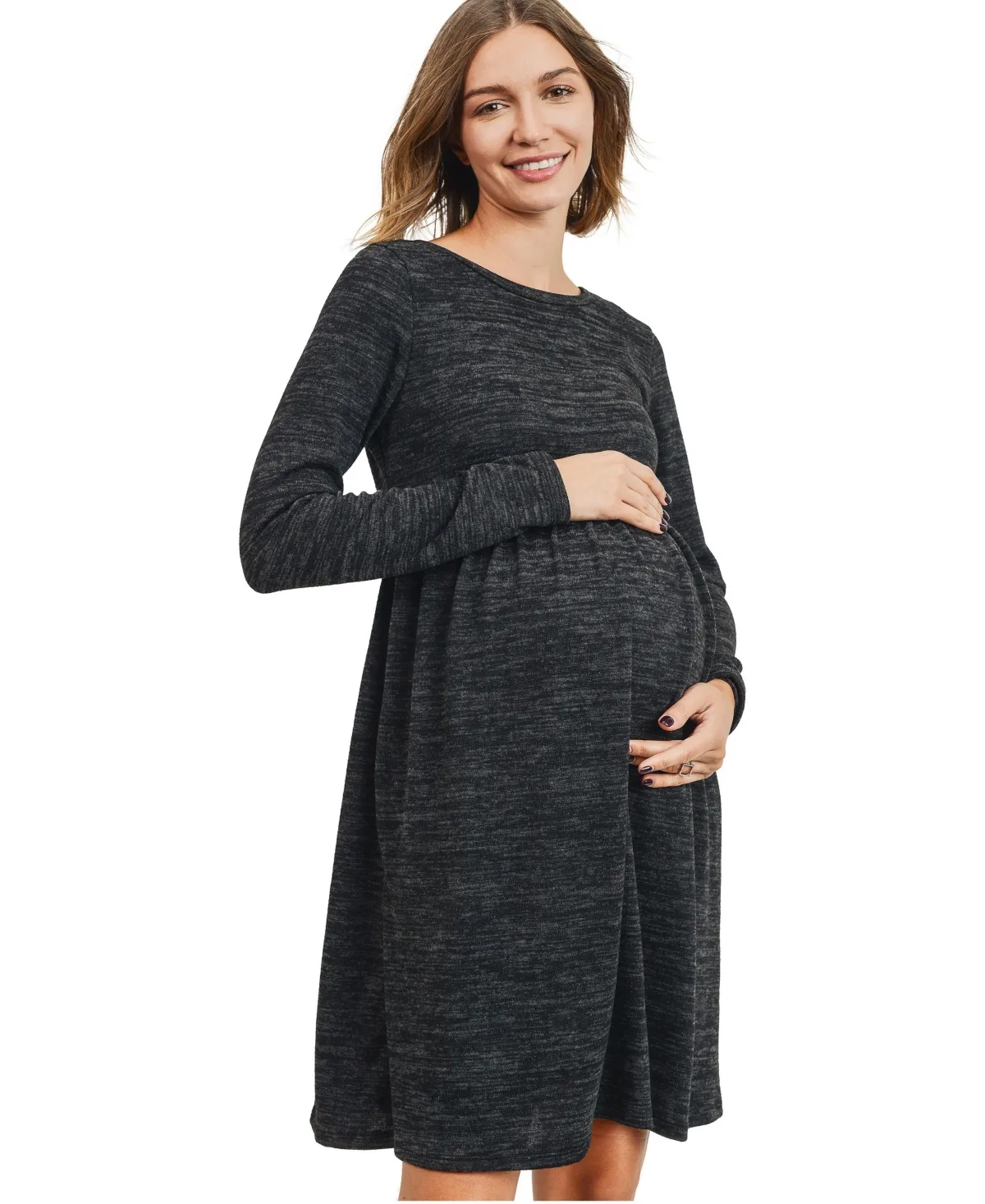 Maternity Long-Sleeve Empire-Waist Pocket Dress by Hello Miz