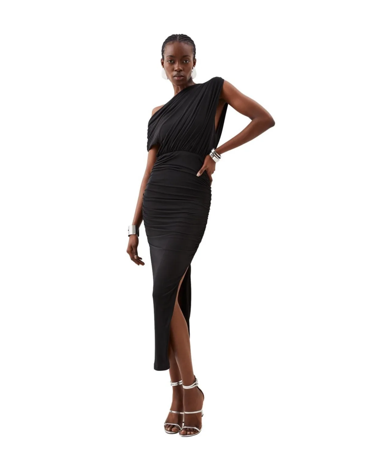 Asymmetric Neckline Midi Dress