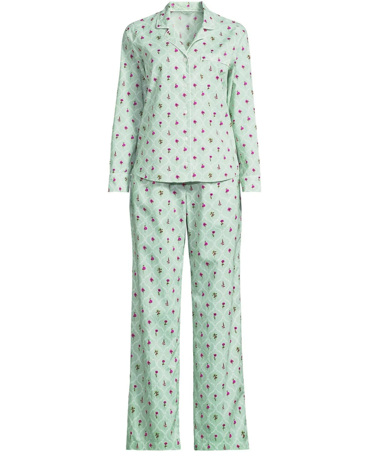 Cotton Poplin 2 Piece Pajama Set - Long Sleeve Top and Pants by Lands' End