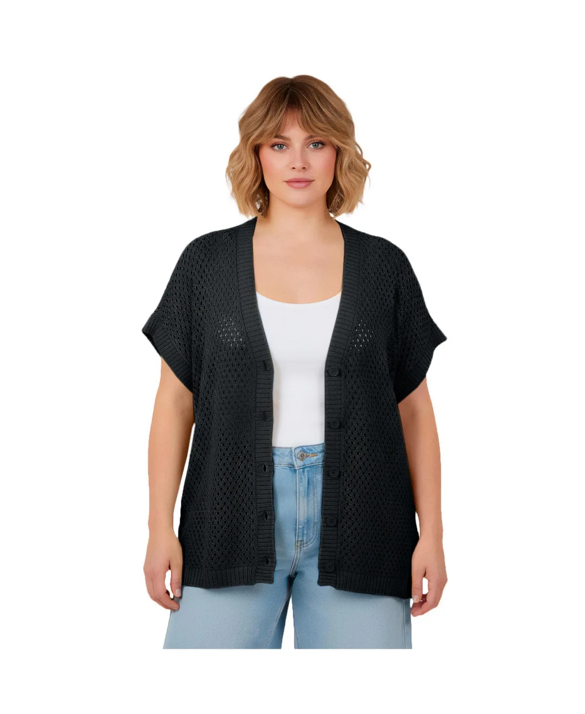 Short Sleeve Button Front Cardigan by Avenue