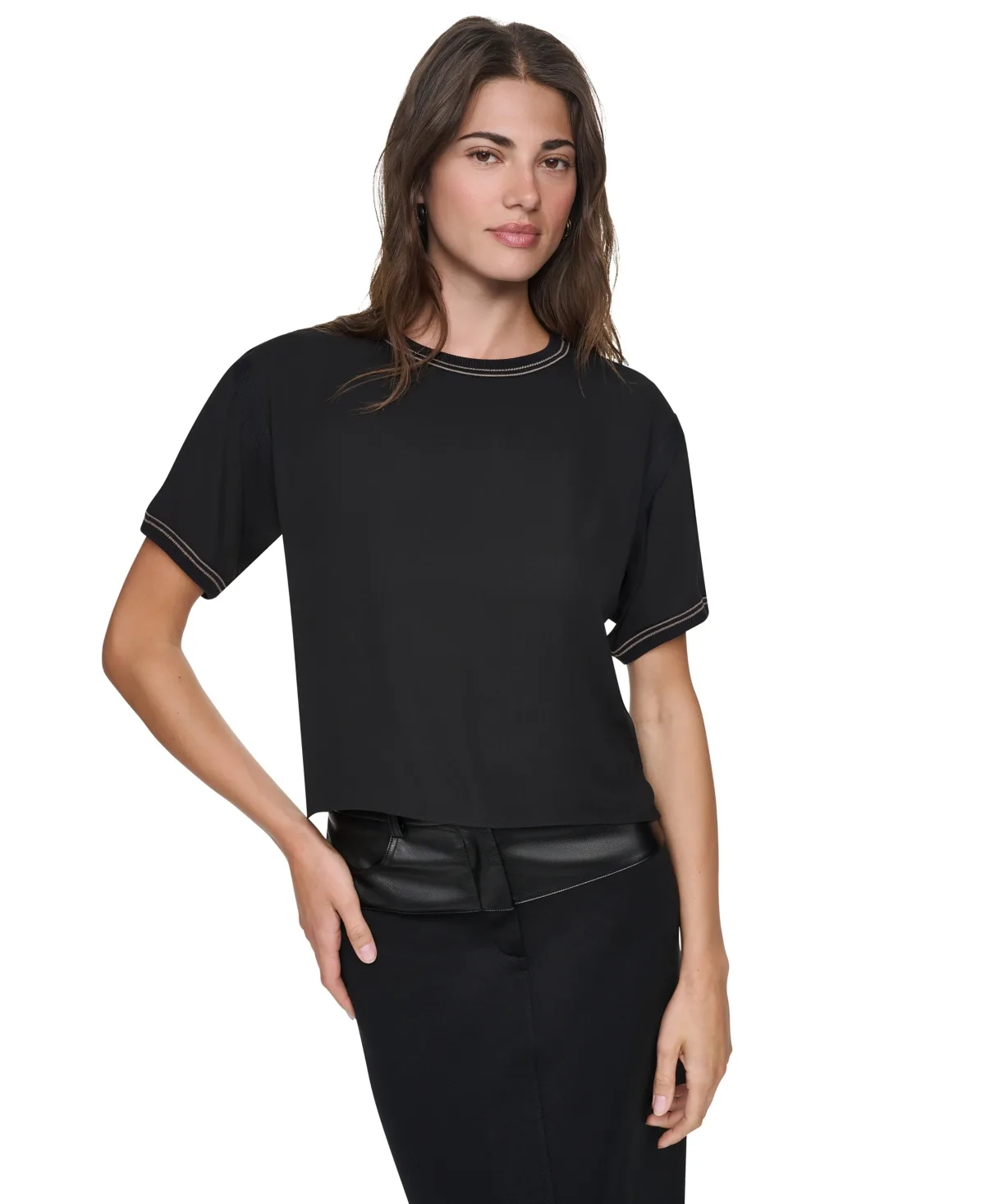 Dolman Sleeve Contrast Stitching Pullover by DKNY
