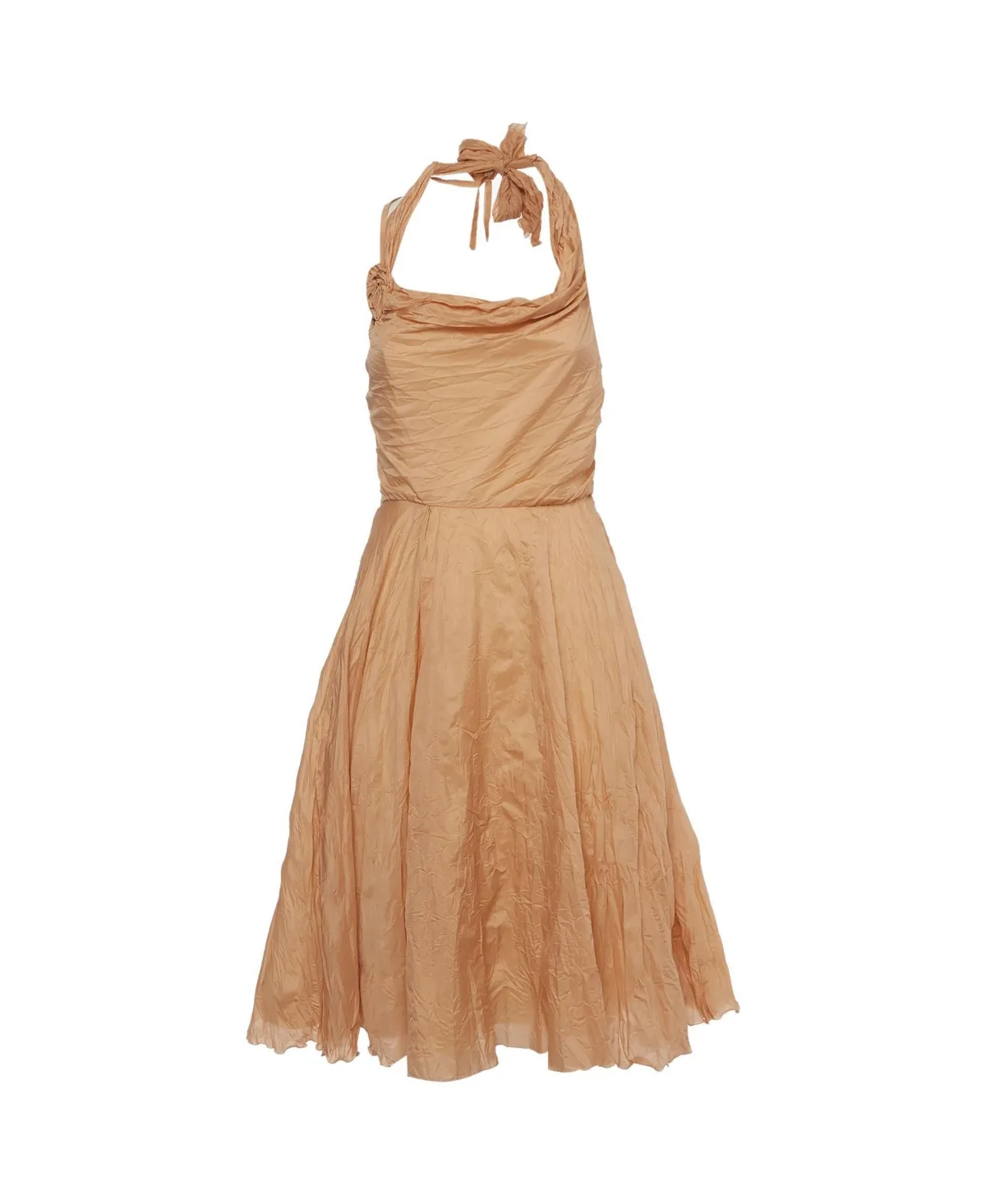 Pre-Owned Crinkled Silk Blend Halter Mini Dress