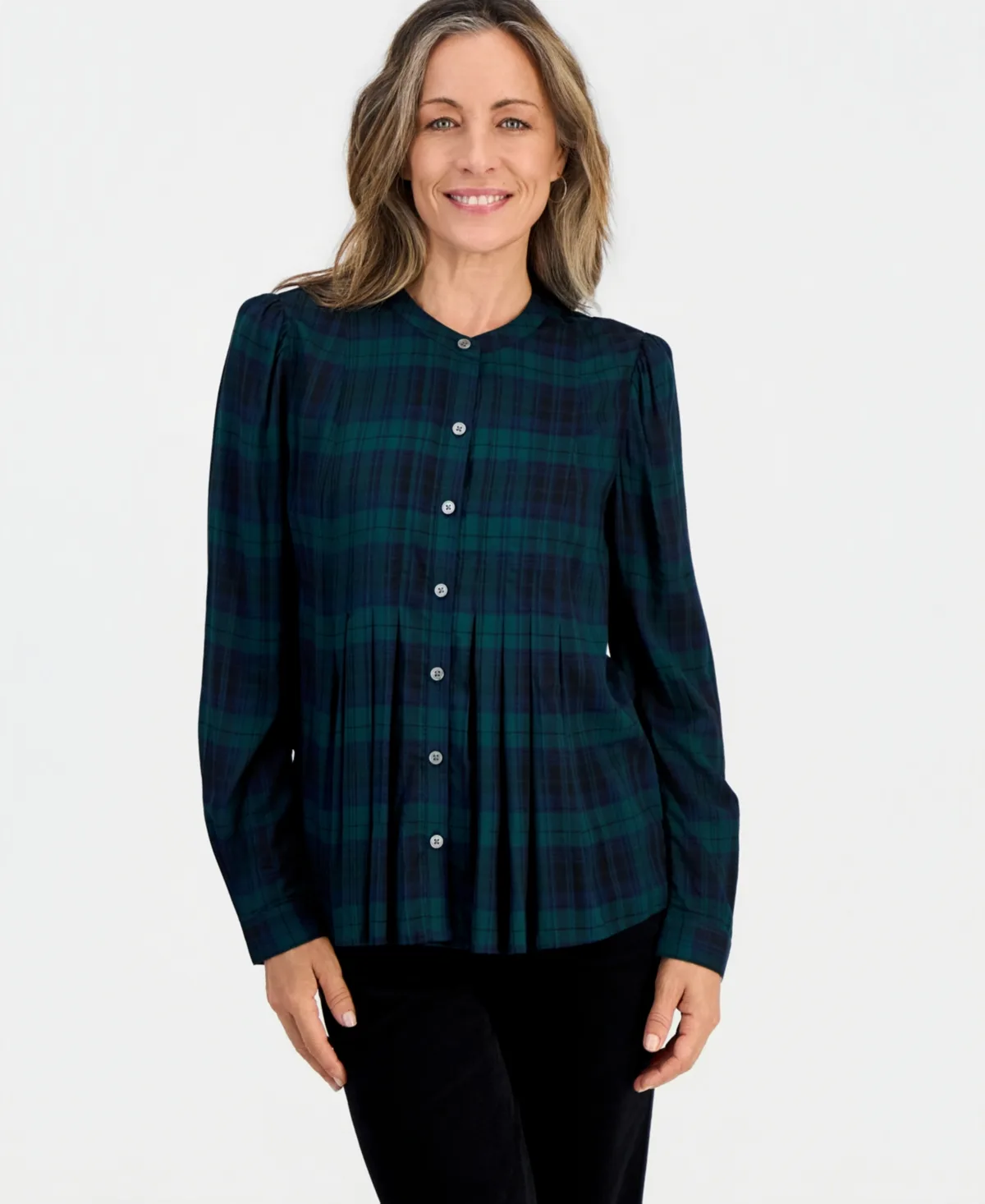 Scott Plaid Button-Up Pleated Blouse by Style & Co